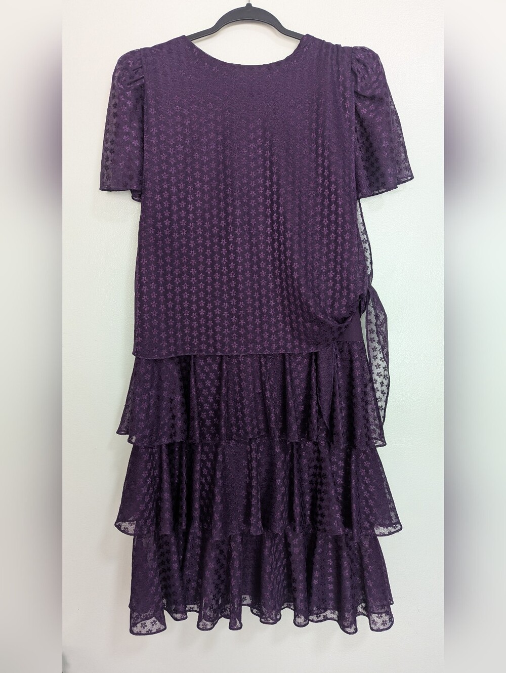 Vintage 80s M.C.S. Ltd Deep Purple Tiered Ruffle Drop Waist Party Dress